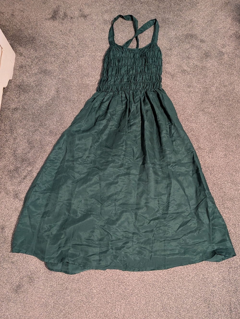 SANCIA Dark Green Stretch Linen Blend Dress Size Small